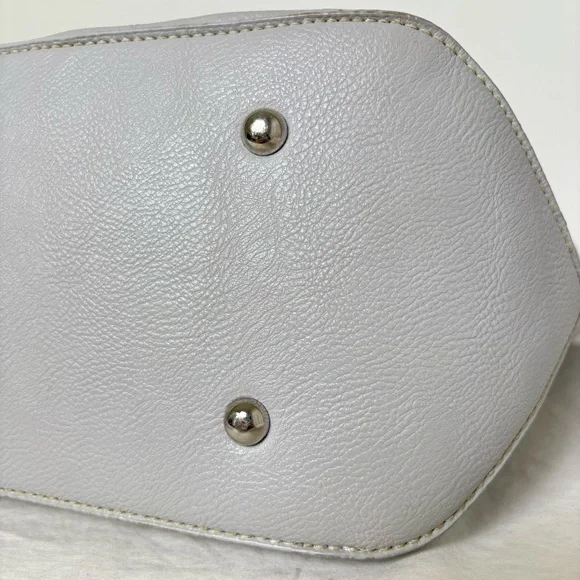 NINE WEST Vintage 90s Y2K faux leather light grey minimalist neutral tote bag - Picture 8 of 16